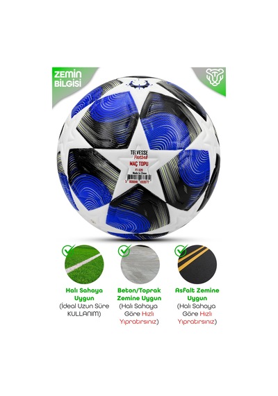 Pro-serisi Futbol Topu Şampiyonlar Ligi Lazer Kesim Pompa Dahil Halı Saha Maç Futbol Topu Mavi 520