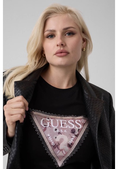 Guess Üçgen Logo Siyah Kadın T-shirt W6bı25k6046-jblk