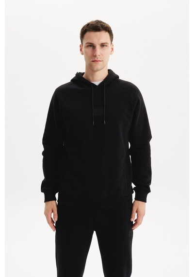 AR-MA Arma Erkek Regular Fit Kapüşonlu Fermuarlı Kanguru Cepli Sweatshirt Pamuk Polyester Karışım K30254628602 Siyah