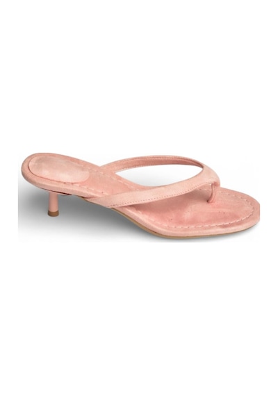 Fox Shoes Y518342802 Pudra Süet Parmak Arası Kısa Topuklu Kadın Terlik Pudra