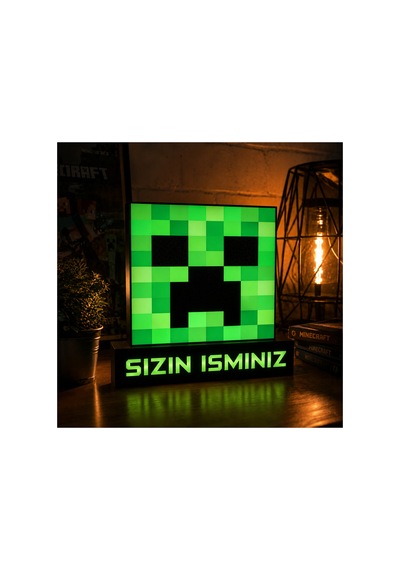 Minecraft Creeper İsme Özel Led Lamba Kişiye Özel Dekoratif Gece Lambası 20x16 Cm Yeşil