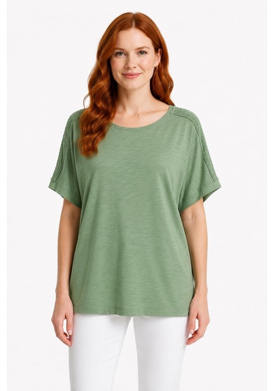 Neden Tekstil Kadın Relax Pamuklu Yeşil Basic T-shirt