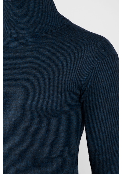 Erkek Lacivert Kırçıllı Balıkçı Yaka Boğazlı Slim Fit Kazak Lacivert1