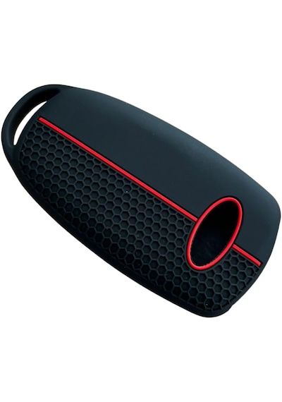 Autohan Keys Lüx Chery Tiggo 8 Pro Smart Uyumlu 3 Buton Anahtar Kılıfı, Kırmızı Çizgili, Petek Desenli, Siyah