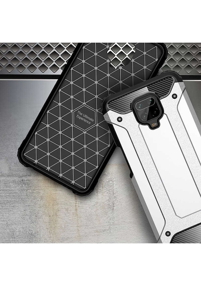 Noktaks - Xiaomi Uyumlu Xiaomi Redmi Note 9 Pro - Kılıf Çift Katman Zırh Tank Crash Military Kapak - Gold
