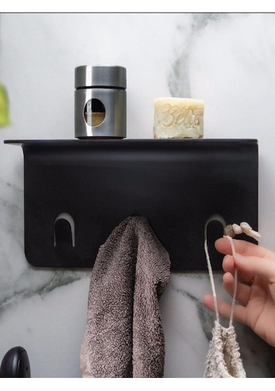 Modern Paslanmaz Metal Duş Rafı, Duş Düzenleyici, Banyo Rafı, Bayno Şampuanlık Siyah Siyah