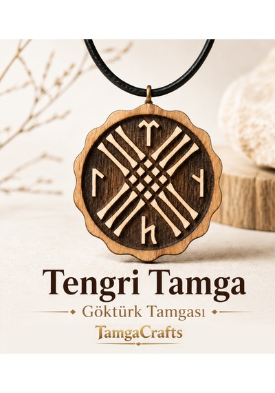 Tengri Tamga Göktürk Doğal Ahşap Kolye - Lazer Kesim Unisex 011 - Kahverengi