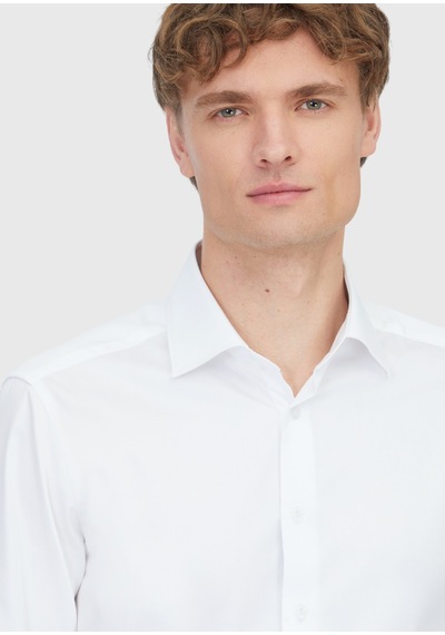 Ramsey Beyaz Düz Slim Fit Uzun Dokuma Klasik %100 Pamuk Gömlek beyaz white