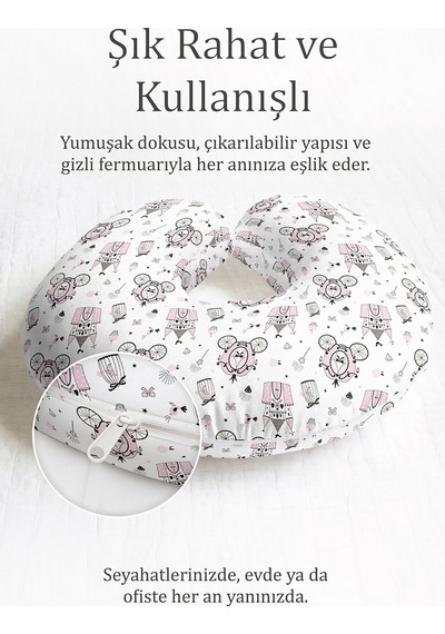 Prenses Arabalı Pamuklu Boyun Yastığı - Masalsı Pembe Beyaz Çocuk & Yetişkin Seyahat Yastığı Doygun Dumanlı Mercan