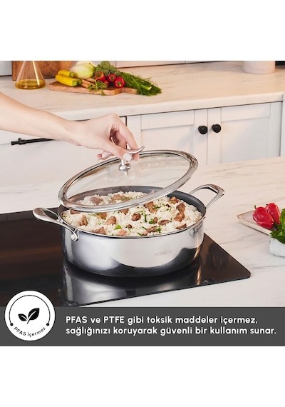 Karaca Plasma Steel 316+ 3Ply Yanmaz Yapışmaz Çelik Karnıyarık Tencere 28 cm
