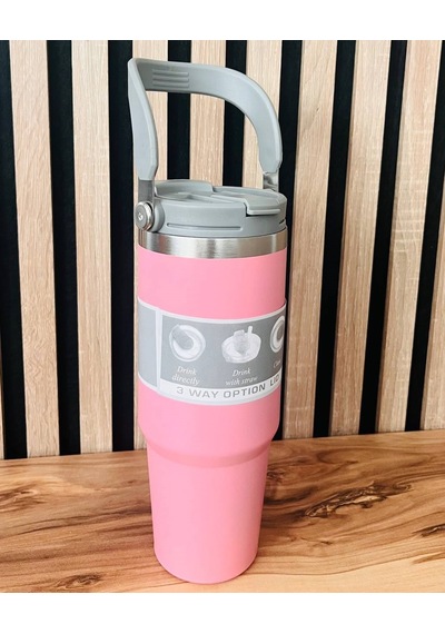 Kişiye Özel 900 Ml Vakumlu Paslanmaz Çelik Termos Pembe