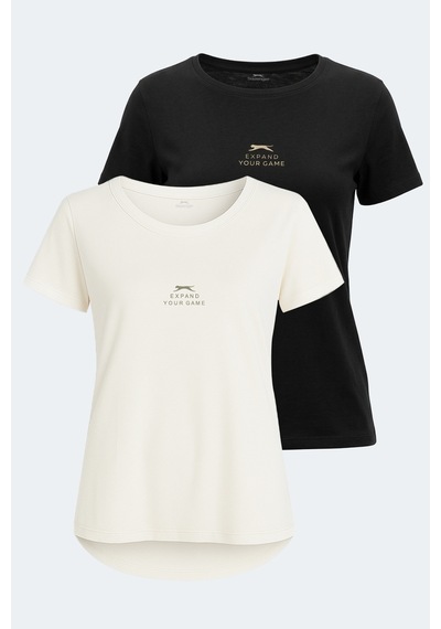 Slazenger Vıraj 2 Li Set Kadın Tişört Ekru - Siyah