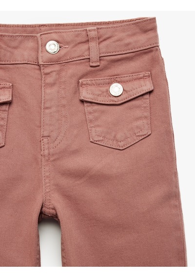 Koton Cep Detaylı Pamuklu İspanyol Paça Denim Pantolon Pembe 6skg40069ad Gül