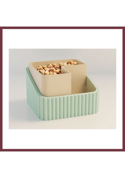 Storeşahin 3d Baskı Fıstık Kasesi - Çift Hazneli Kabuk Ayırıcı Sunum Kasesi - Mint Bej Shn0720