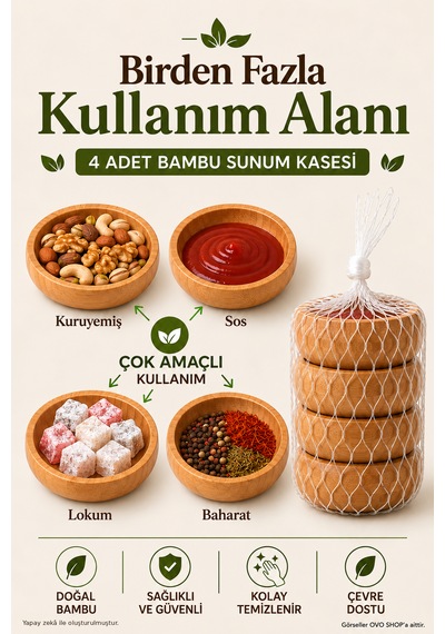 Bambu Çerezlik Oval 4'lü Set Kahverengi