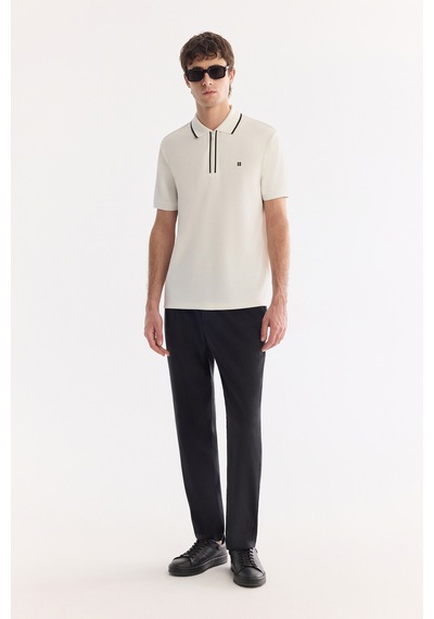Avva Erkek Ekru Kıvrılmaz Polo Yaka Fermuarlı Bi-stretch İnterlok Regular Fit T-shirt A61y1003