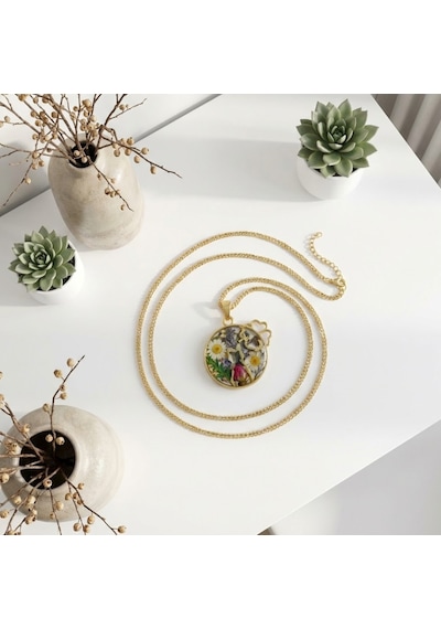 Tahtakale Toptancı Epoksi Çember İçinde Kedi Model Metal Kolye Takı Ucu 5 Adet Gold Gold