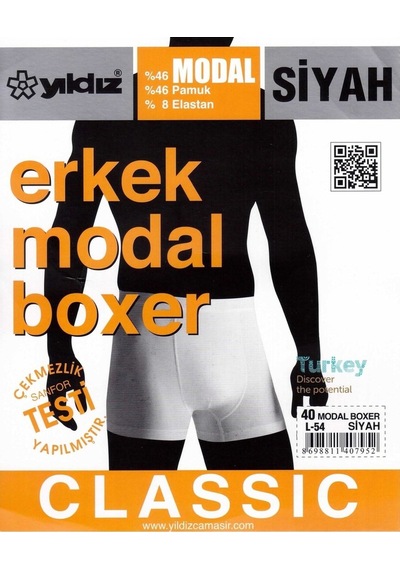 6'Lı Siyah Modal Erkek Klasik Boxer 40 001