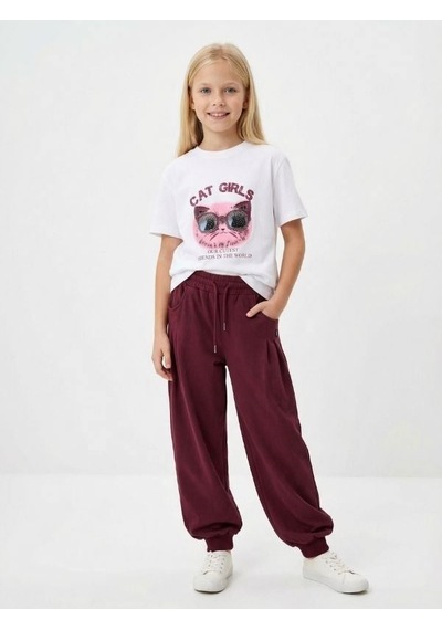 Zekids Kız Çocuk Cat Girls Baskılı T-shirt-17186 Ekru