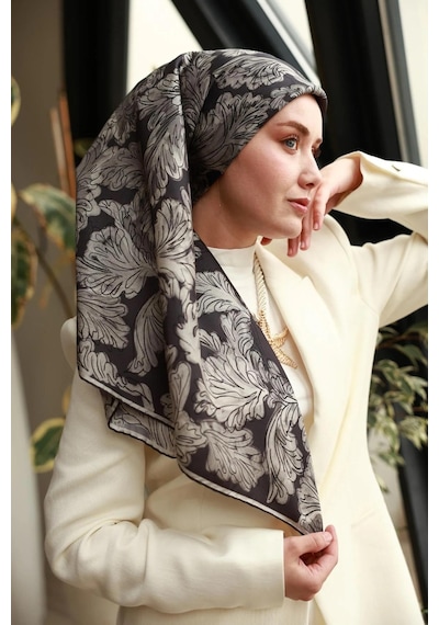 Silk Home Twill İpek Eşarp - 11468-03 Siyah Gri Siyah - Gri