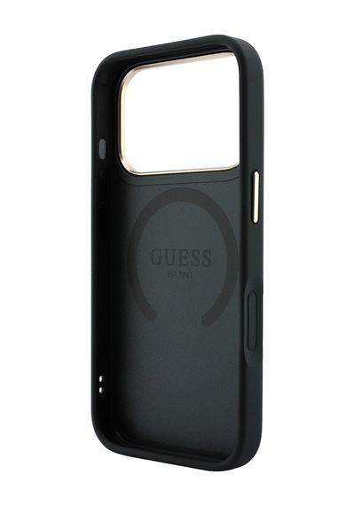 Apple iPhone Uyumlu 18 Pro Max Kılıf Guess  Lisanslı M-safeli Şeritli Peony 4g Ve Yazı Logolu Kapak Siyah