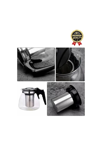 Özel Üretim Isıya Dayanıklı Bitki Çayı Şeffaf Büyük Çelik Süzgeçli Cam Çaydanlık Demlik 1.1 Litre Çok Renkli
