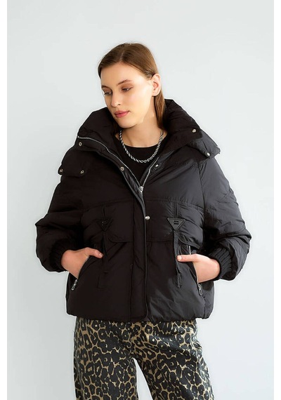 Robin Kapüşonlu Cep Detaylı Şişme Oversize Kadın Mont Siyah D99749