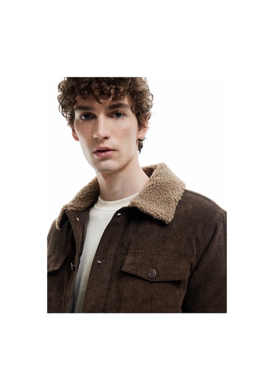 Koton Slim Fit Peluş Yaka Fitilli Kadife Kışlık Ceket Kahverengi 6wam20078hw