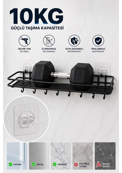 10 Adet 7x7cm Yedek Süper Güçlü Yapışkanlı Askı, 20kg Banyo - Mutfak Raf Tutucu Sticker, Delmesiz Şeffaf