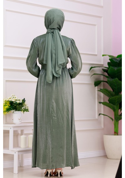 Kolu Volanlı Simli Alya Abiye-yeşil-4872