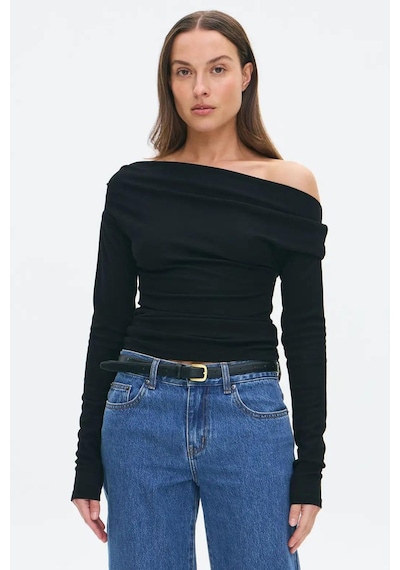 Madmext Siyah Kadın Off Shoulder Uzun Kollu Bluz Mg2567 Siyah