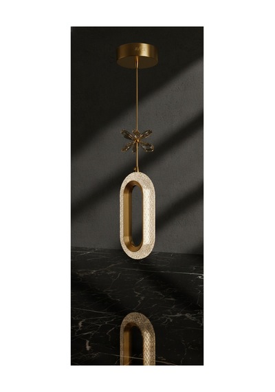 Selin Gold Modern Led Sarkıt Avize Kristal Çiçek Detaylı Oval Tasarım Tekli Altın Altın
