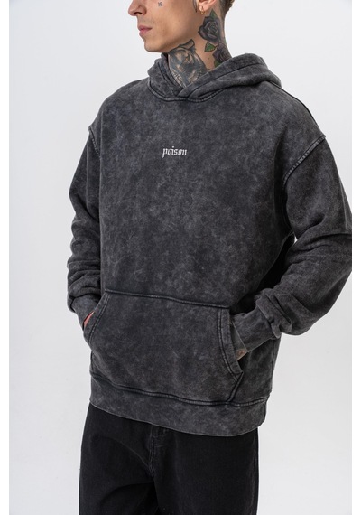 Respire Erkek Snake Baskılı Yıkamalı Kapüşonlu Oversize Hoodie Siyah
