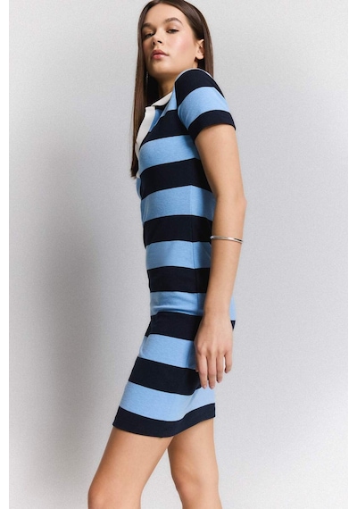 DeFacto Bodycon Vücudu Saran Polo Yaka Çizgili Ribana Kısa Kollu Mini Elbise E5701AX25SPNV251