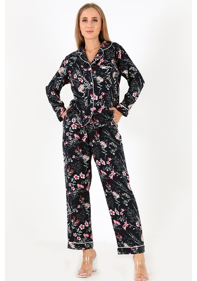 Doremi Flower Garden Uzun Kollu Kadın Pijama Takım Lacivert-s-m lacivert