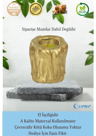 Mumluk Şamdan 3 Adet Tealight Uyumlu Üçlü Orta Erimiş Mum Model - Altın
