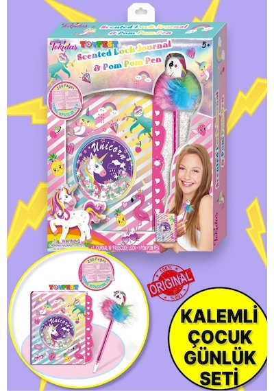 Tokidas Secret Lock Journal & Pom Pom Pen - Unicorn Temalı Gizli Kilitli Pom Pom Kalemli Günlük T108un