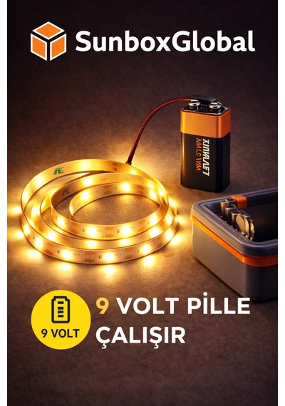 Pilli Yapışkanlı 2 Metre Günışığı Pilli Şerit Led Pil Dahil Günışığı Günışığı