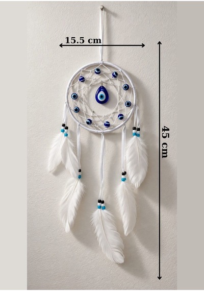 Motifli Düş Kapanı Rüya Kapanı Dream Catcher Beyaz Tüylü Bohem Duvar Süsü Bohem El Yapımı Nazar Boncuklu Düş Kapanı