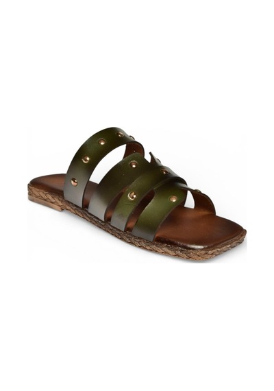 Fox Shoes Y390755203 Yeşil Hakiki Deri Kadın Terlik Yeşil
