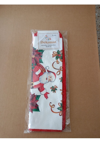 Microfiber Temizlik Bezi 40x50 Cm 2 Adet Yeni Yıl Bir Adet Baskılı Bir Adet Naturel Kırmızı