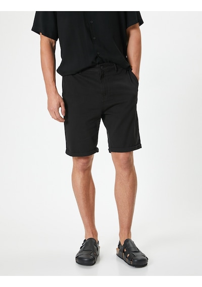 Koton Kumaş Şort Bermuda Slim Fit Düğmeli Cepli Katlı Paça Siyah 4sam40064hw Siyah