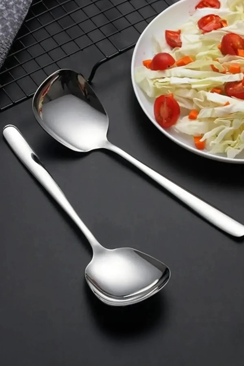 Paslanmaz Çelik Mini Servis Kaşığı 20 Cm Salata Tatlı Yemek Servis Kaşığı Çelik