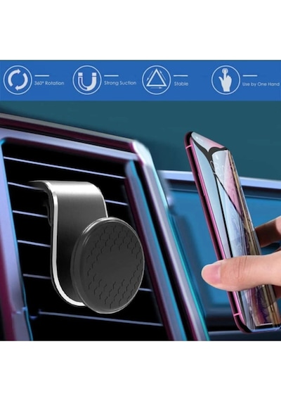 Rotary 360 Mıknatıslı Havalandırma Araç Telefon Tutucu L Tipi 1-black