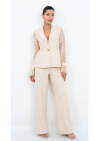 Dorne Moda Özel Seri Dantel Kollu Gold Düğmeli Şık Pantolonlu İkili Takım siyah Dorne Moda Özel Seri Dantel Kollu Gold Düğmeli Şık Pantolonlu İkili Takım siyah