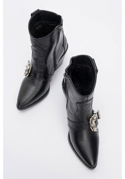 Luvishoes Luvi Shoes Any Siyah Cilt Taşlı Hakiki Deri Kadın Topuklu Bot Siyah-Cilt