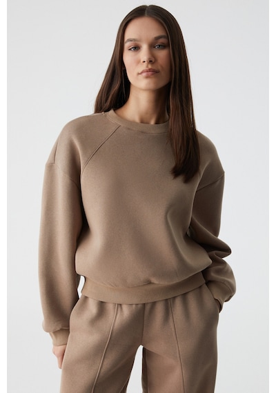 Grımelange Grımelange Morgana Kadın Bisiklet Yaka Uzun Kollu Vizon Sweatshirt Vizon