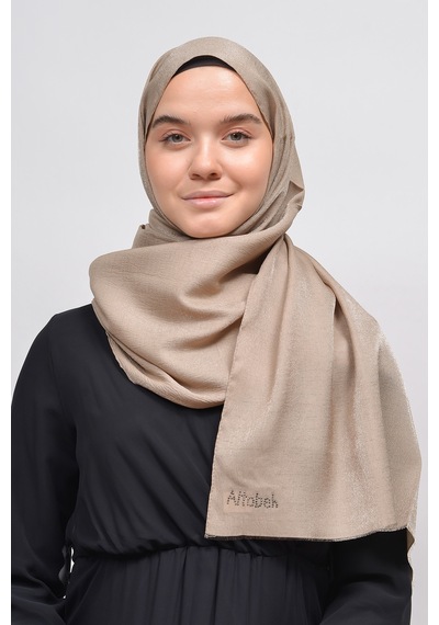 Altobeh Kadın Düz Renk Pırıltı Simli Tesettür Shawl Parlak Abiye Şal - Açık Vizon