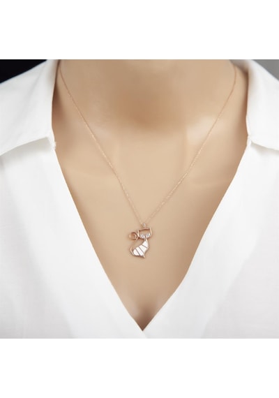 Beyaz Kedi Modeli Rodyum Kaplama 925 Gümüş Kadın Kolye