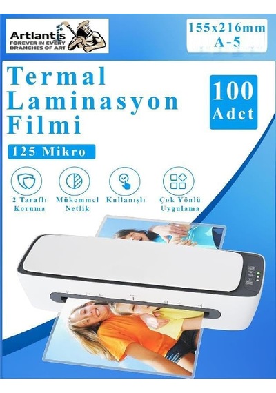 Artlantis Laminasyon Filmi Parlak A5 100 Lü 1 Paket 125 Mikron Laminasyon Kaplama Pvc Kaplama Poşeti 100 Adet